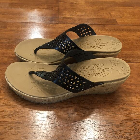 NEW Skechers Cali Beverlee - Pier Stroll Sandals Thongs Flip Flops Black Size 10 - Picture 2 of 11